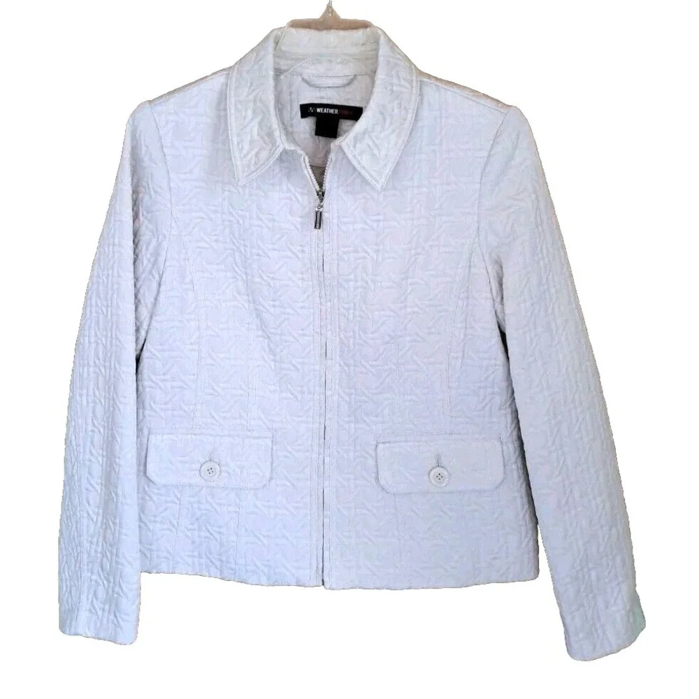 Weather Tamer Jacket Womens Sz Med Quilted Cream Winter White Full Zip Pre-owned